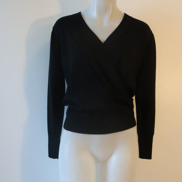 NWT Womens J. Crew 100% Merino Wool Black Surplice Sweater XS - Picture 1 of 5